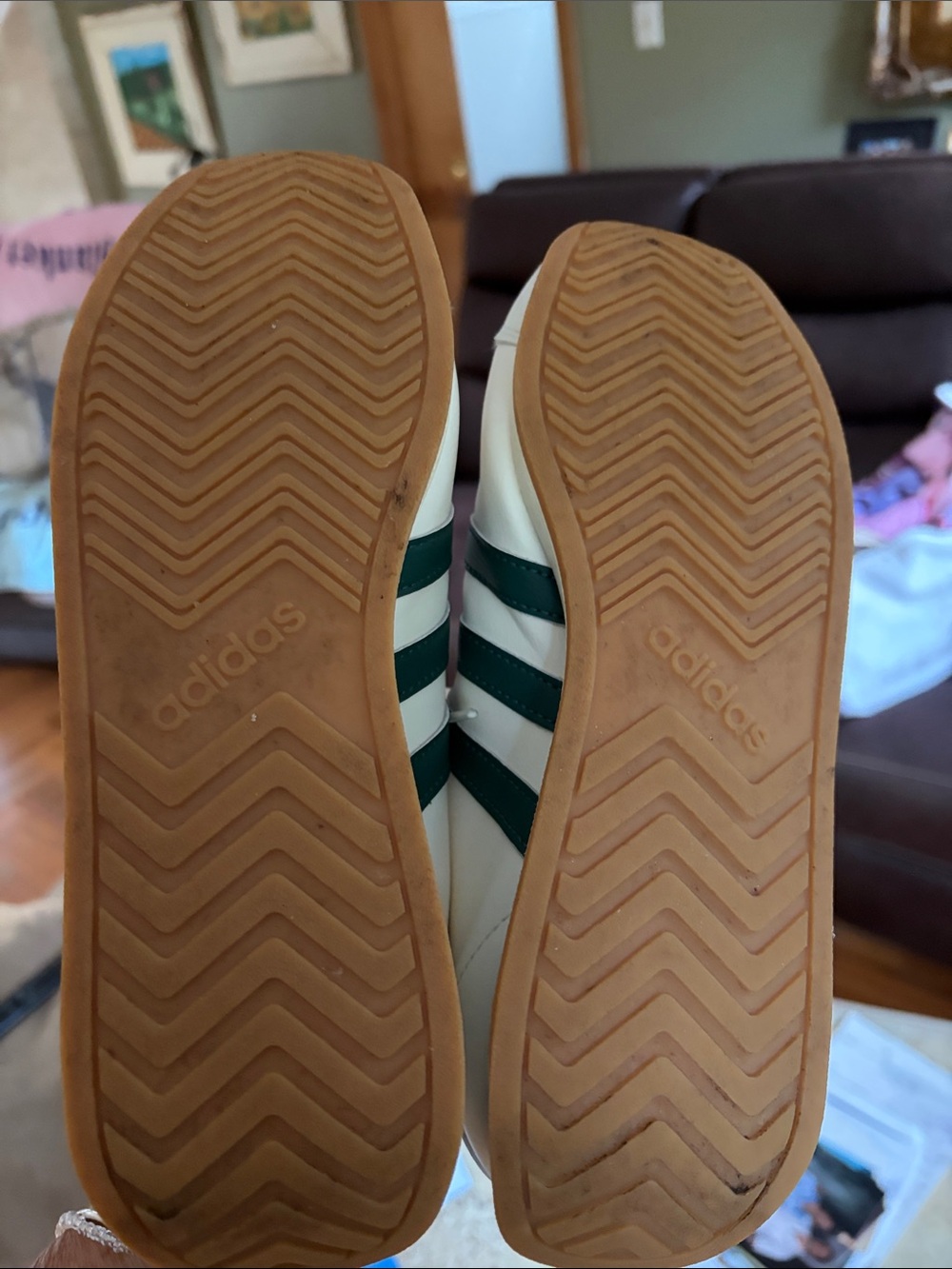 adidas Kids White Sneakers with Dark Green Stripes - Picture 4 of 6